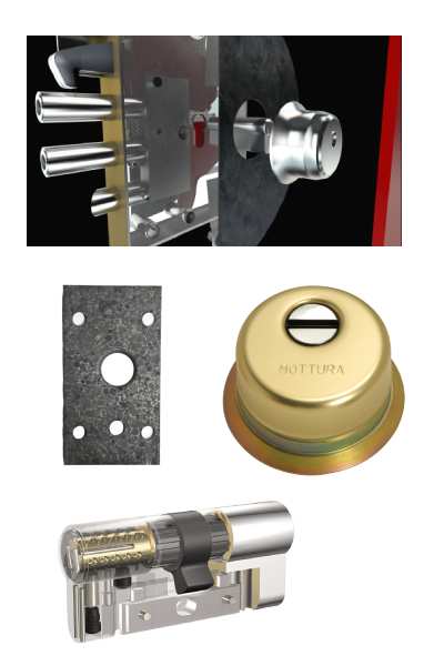  Cerradura ACO-PLUS + Escudo GA + placa + Kaba VDSBZ  (opcionales embellecedor cilindro y manivela) 